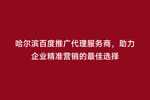 哈尔滨百度推广代理服务商，助力企业精准营销的最佳选择