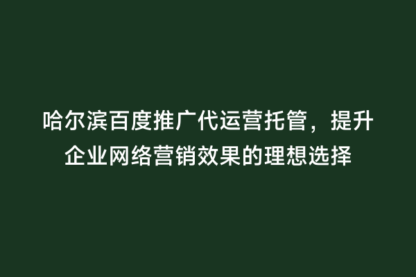 哈尔滨百度推广代运营托管，提升企业网络营销效果的理想选择