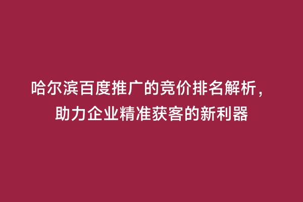 哈尔滨百度推广的竞价排名解析，助力企业精准获客的新利器