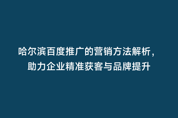 哈尔滨百度推广的营销方法解析，助力企业精准获客与品牌提升