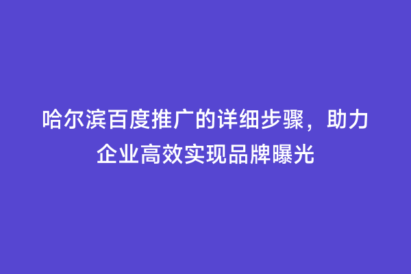 哈尔滨百度推广的详细步骤，助力企业高效实现品牌曝光