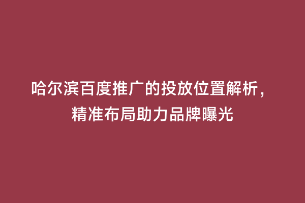 哈尔滨百度推广的投放位置解析，精准布局助力品牌曝光