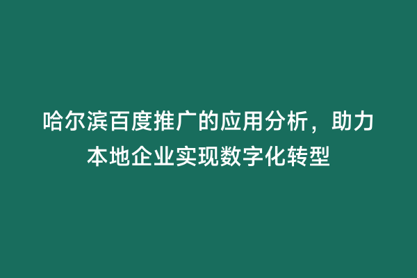哈尔滨百度推广的应用分析，助力本地企业实现数字化转型