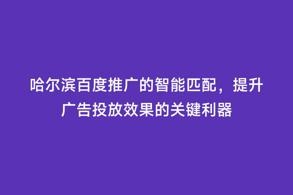 哈尔滨百度推广的智能匹配，提升广告投放效果的关键利器