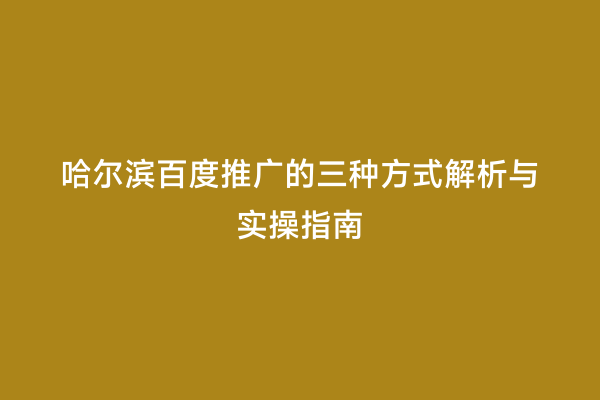 哈尔滨百度推广的三种方式解析与实操指南