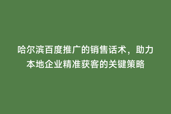 哈尔滨百度推广的销售话术，助力本地企业精准获客的关键策略