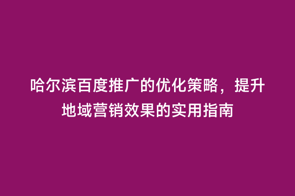 哈尔滨百度推广的优化策略，提升地域营销效果的实用指南