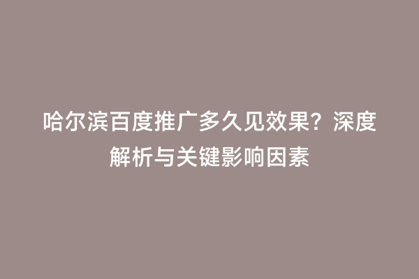 哈尔滨百度推广多久见效果？深度解析与关键影响因素
