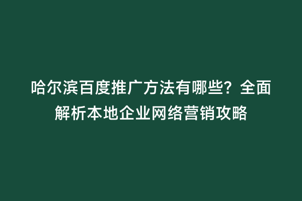 哈尔滨百度推广方法有哪些？全面解析本地企业网络营销攻略