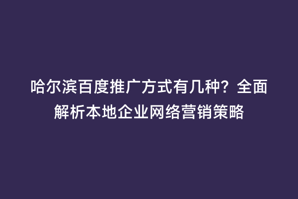 哈尔滨百度推广方式有几种？全面解析本地企业网络营销策略