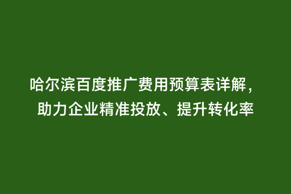 哈尔滨百度推广费用预算表详解，助力企业精准投放、提升转化率