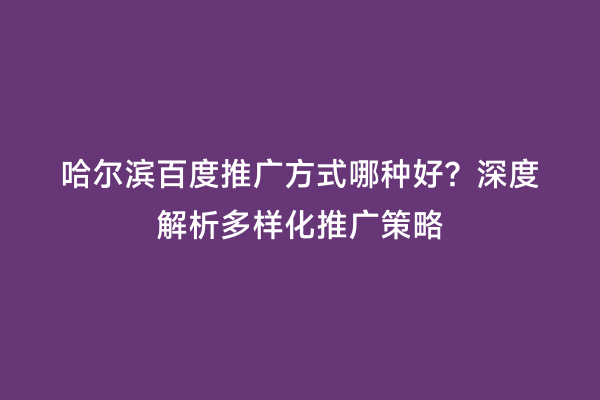 哈尔滨百度推广方式哪种好？深度解析多样化推广策略