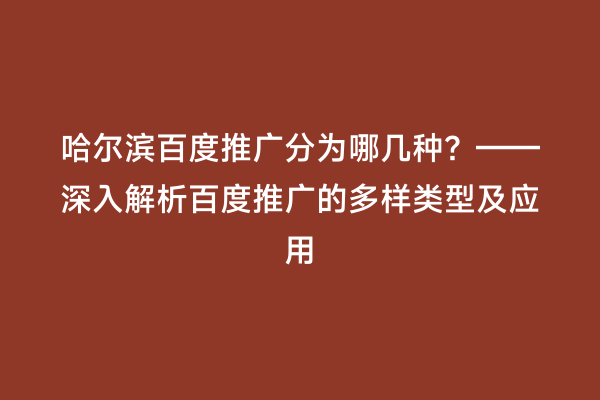 哈尔滨百度推广分为哪几种？——深入解析百度推广的多样类型及应用