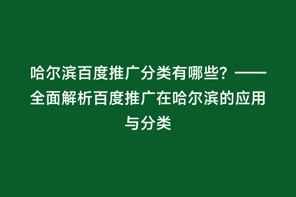哈尔滨百度推广分类有哪些？——全面解析百度推广在哈尔滨的应用与分类