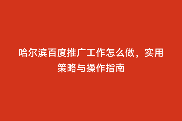 哈尔滨百度推广工作怎么做，实用策略与操作指南