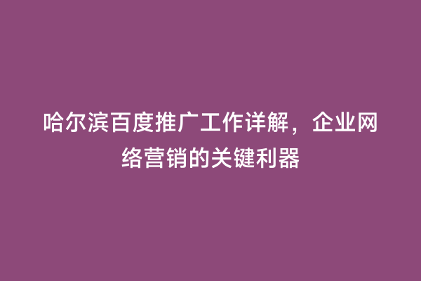 哈尔滨百度推广工作详解，企业网络营销的关键利器