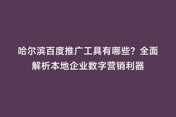 哈尔滨百度推广工具有哪些？全面解析本地企业数字营销利器