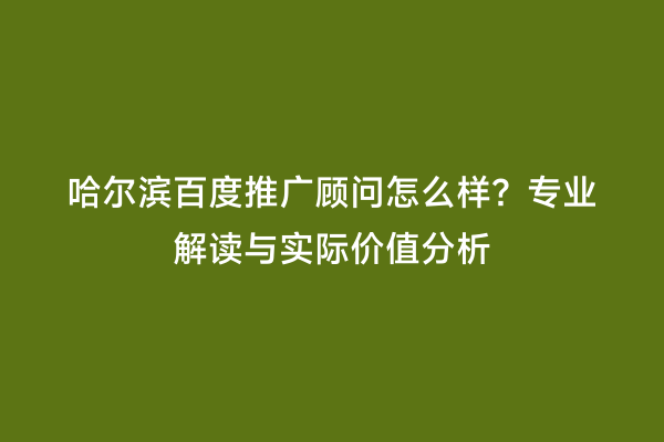 哈尔滨百度推广顾问怎么样？专业解读与实际价值分析