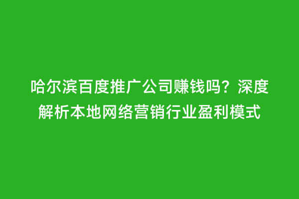哈尔滨百度推广公司赚钱吗？深度解析本地网络营销行业盈利模式