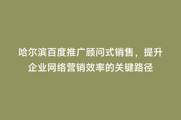 哈尔滨百度推广顾问式销售，提升企业网络营销效率的关键路径