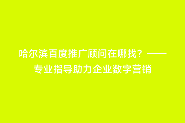 哈尔滨百度推广顾问在哪找？——专业指导助力企业数字营销