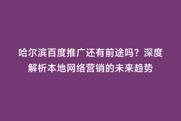 哈尔滨百度推广还有前途吗？深度解析本地网络营销的未来趋势