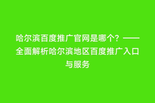 哈尔滨百度推广官网是哪个？——全面解析哈尔滨地区百度推广入口与服务