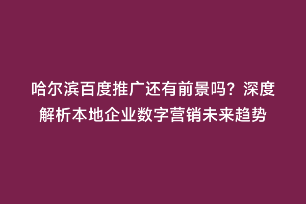 哈尔滨百度推广还有前景吗？深度解析本地企业数字营销未来趋势